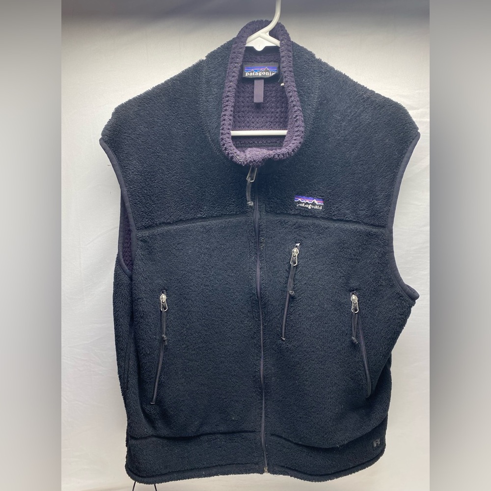 Patagonia Vest Adult Large Black Full Zip Fleece Pockets USA Made Vintage 90s